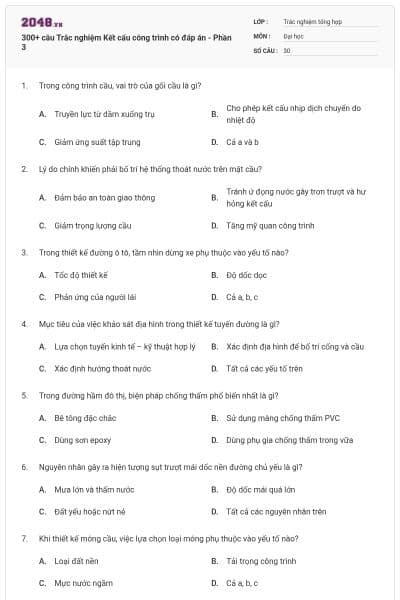 300+ câu Trắc nghiệm Kết cấu công trình có đáp án - Phần 3
