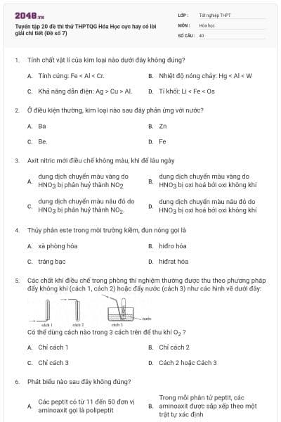 Tuyển tập 20 đề thi thử THPTQG Hóa Học cực hay có lời giải chi tiết (Đề số 7)