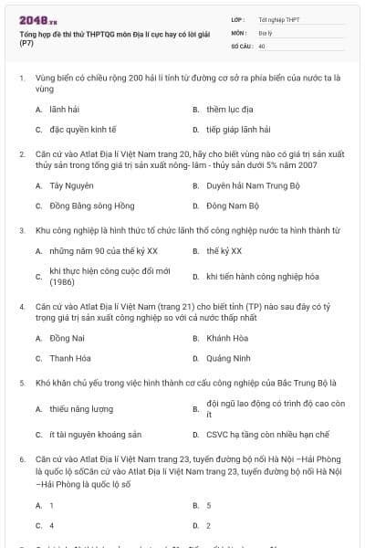 Tổng hợp đề thi thử THPTQG môn Địa lí cực hay có lời giải (P7)