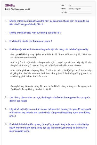 Bài 5: Yêu thương con người
