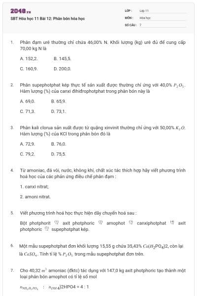 SBT Hóa học 11 Bài 12: Phân bón hóa học