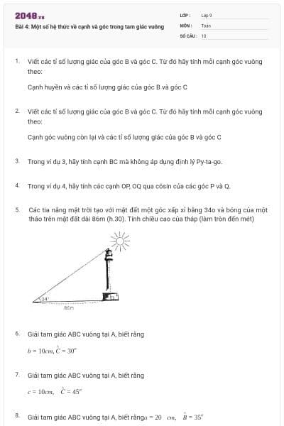 Bài 4: Một số hệ thức về cạnh và góc trong tam giác vuông