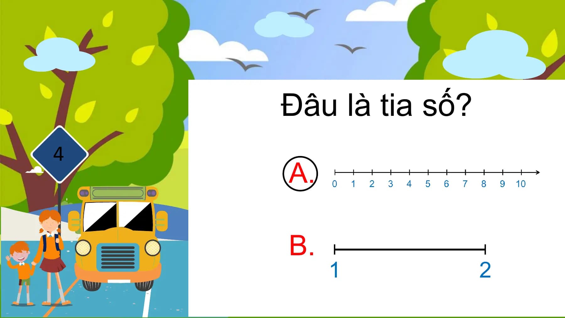 Đâu là tia số?
4
 A.

 B.
 1 2