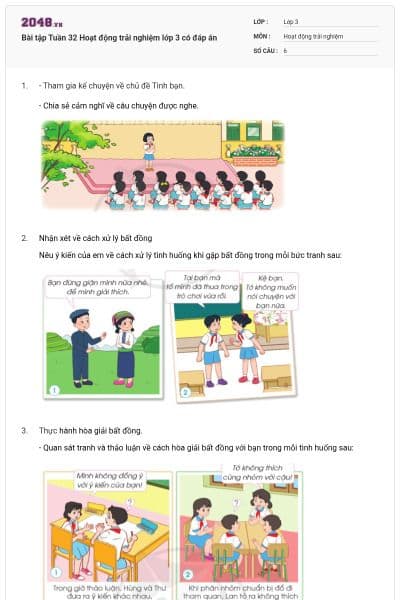Bài tập Tuần 32 Hoạt động trải nghiệm lớp 3 có đáp án