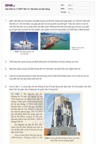 Giải SGK sử 11 KNTT Bài 13: Việt Nam và biển Đông