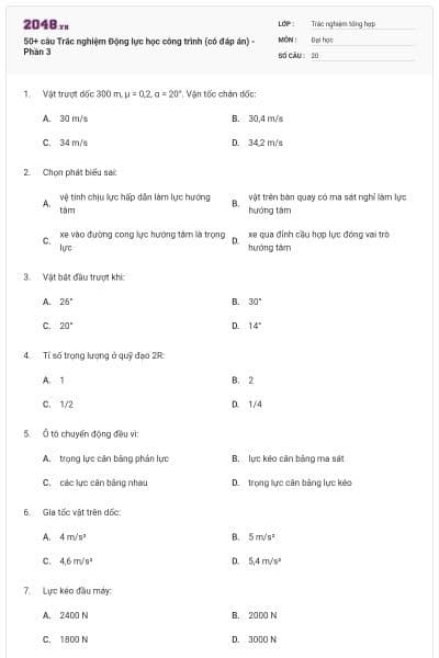 50+ câu Trắc nghiệm Động lực học công trình (có đáp án) - Phần 3