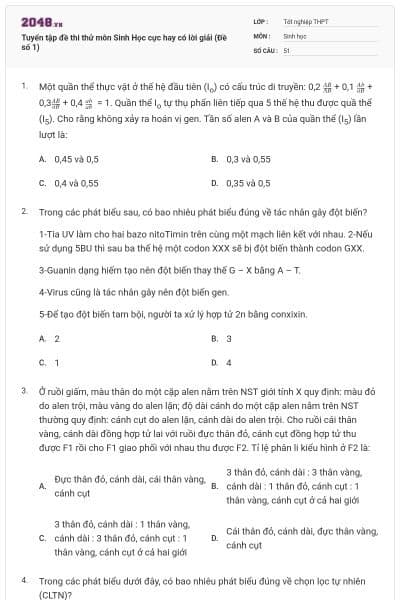 Tuyển tập đề thi thử môn Sinh Học cực hay có lời giải (Đề số 1)
