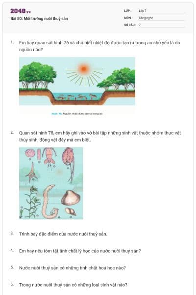 Bài 50: Môi trường nuôi thuỷ sản