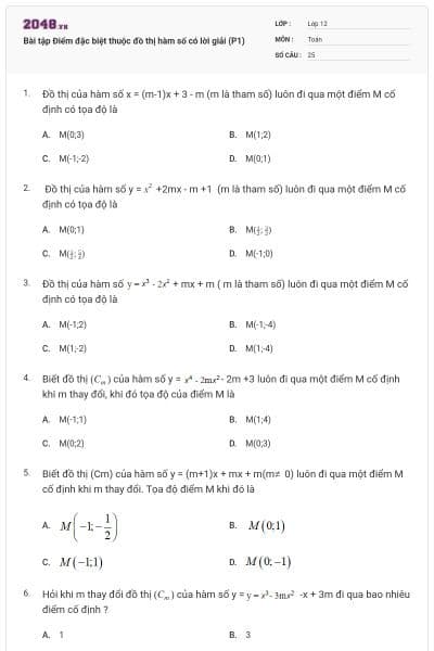 Bài tập Điểm đặc biệt thuộc đồ thị hàm số có lời giải (P1)