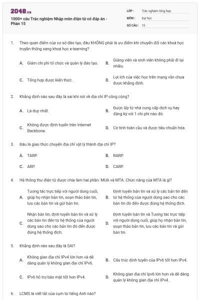 1000+ câu Trắc nghiệm Nhập môn điện tử có đáp án - Phần 15