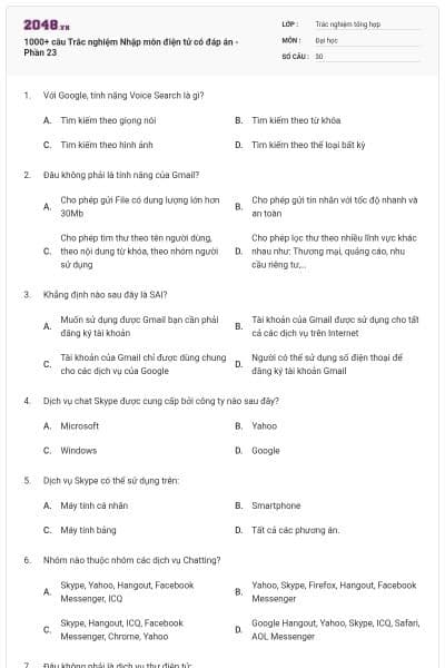 1000+ câu Trắc nghiệm Nhập môn điện tử có đáp án - Phần 23