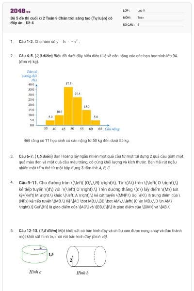 Bộ 5 đề thi cuối kì 2 Toán 9 Chân trời sáng tạo (Tự luận) có đáp án - Đề 4