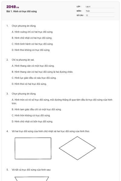 Bài 1. Hình có trục đối xứng