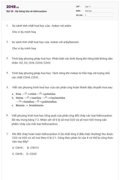Bài 38 : Hệ thống hóa về hiđrocacbon