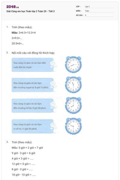 Giải Cùng em học Toán lớp 2 Tuần 25 - Tiết 2