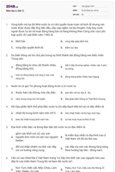 Môn Địa Lí (Đề 7)