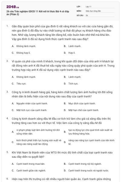 26 câu Trắc nghiệm GDCD 11 Kết nối tri thức Bài 4 có đáp án (Phần 3)