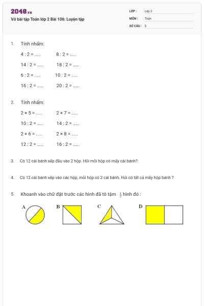 Vở bài tập Toán lớp 2 Bài 106: Luyện tập