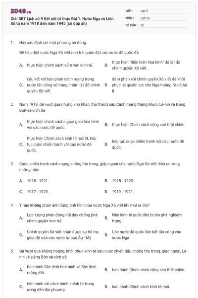 Giải SBT Lịch sử 9 Kết nối tri thức Bài 1. Nước Nga và Liên Xô từ năm 1918 đến năm 1945 (có đáp án)