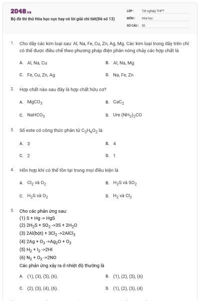 Bộ đề thi thử Hóa học cực hay có lời giải chi tiết(Đề số 13)