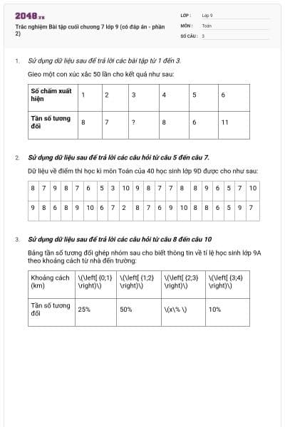 Trắc nghiệm Bài tập cuối chương 7 lớp 9 (có đáp án - phần 2)