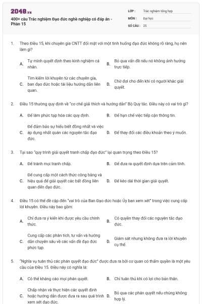 400+ câu Trắc nghiệm Đạo đức nghề nghiệp có đáp án - Phần 15