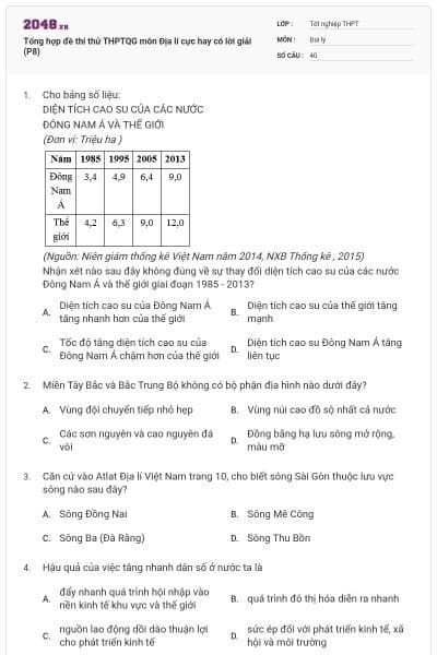 Tổng hợp đề thi thử THPTQG môn Địa lí cực hay có lời giải (P8)