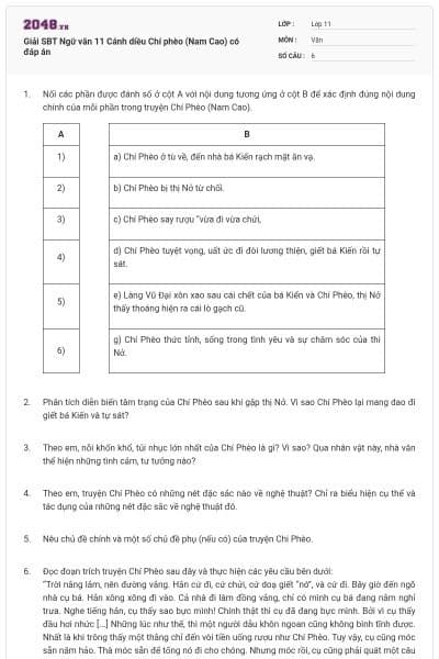 Giải SBT Ngữ văn 11 Cánh diều Chí phèo (Nam Cao) có đáp án