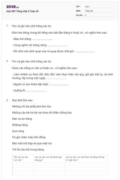 Giải VBT Tiếng Việt 3 Tuần 25