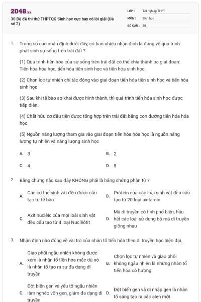 30 Bộ đề thi thử THPTQG Sinh học cực hay có lời giải (Đề số 2)
