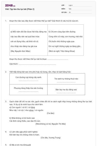 Viết: Tập làm thơ lục bát (Phần 2)