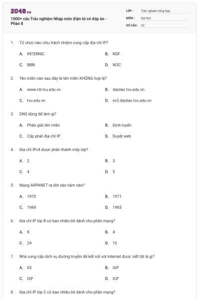 1000+ câu Trắc nghiệm Nhập môn điện tử có đáp án - Phần 8