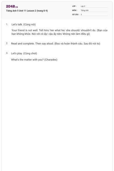 Tiếng Anh 5 Unit 11 Lesson 2 (trang 8-9)