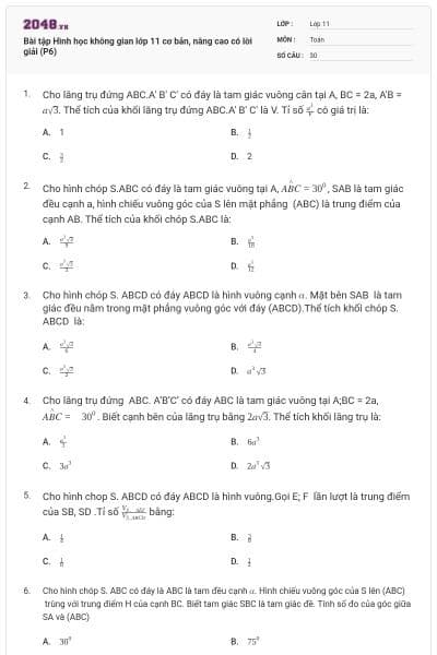Bài tập Hình học không gian lớp 11 cơ bản, nâng cao có lời giải (P6)