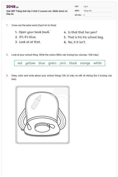 Giải SBT Tiếng Anh lớp 3 Unit 2 Lesson six: Skills time! có đáp án