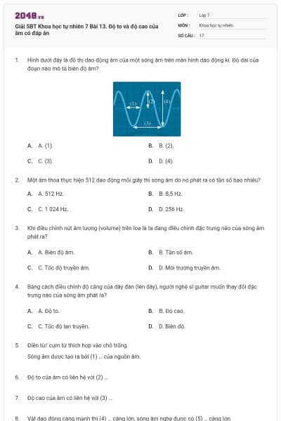Giải SBT Khoa học tự nhiên 7 Bài 13. Độ to và độ cao của âm có đáp án
