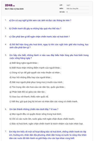 Bài 4: Bảo vệ hòa bình