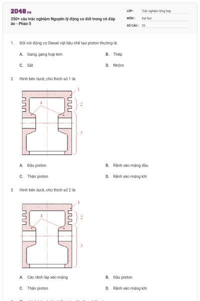350+ câu trắc nghiệm Nguyên lý động cơ đốt trong có đáp án - Phần 5