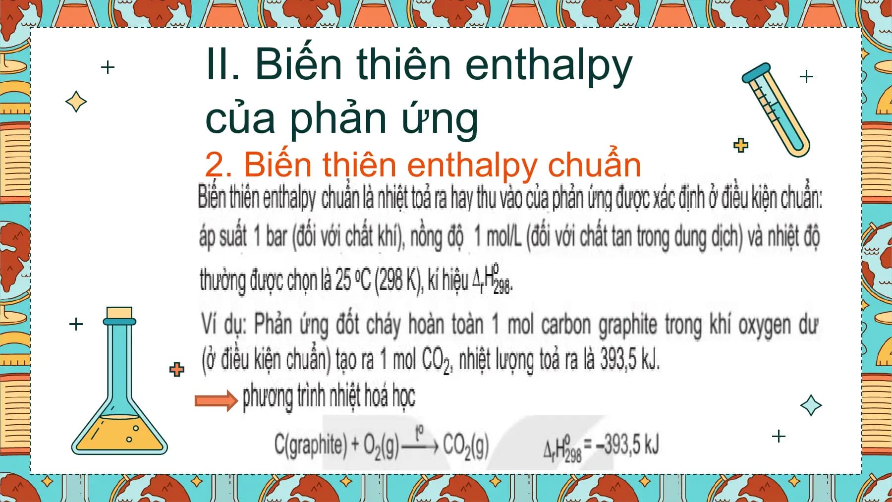 II. Biến thiên enthalpy
của phản ứng
2. Biến thiên enthalpy chuẩn