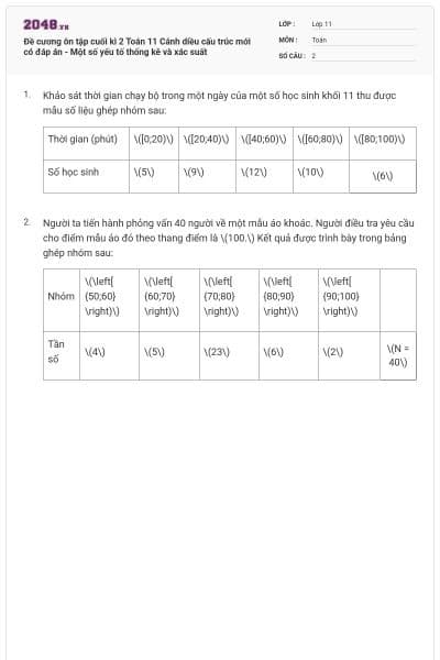 Đề cương ôn tập cuối kì 2 Toán 11 Cánh diều cấu trúc mới có đáp án - Một số yếu tố thống kê và xác suất