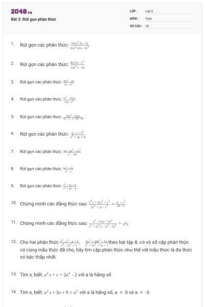 Bài 3: Rút gọn phân thức
