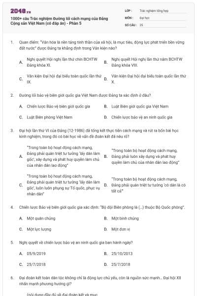 1000+ câu Trắc nghiệm Đường lối cách mạng của Đảng Cộng sản Việt Nam (có đáp án) - Phần 5