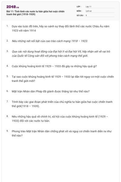 Bài 11: Tình hình các nước tư bản giữa hai cuộc chiến tranh thế giới (1918-1939)