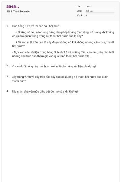 Bài 3: Thoát hơi nước