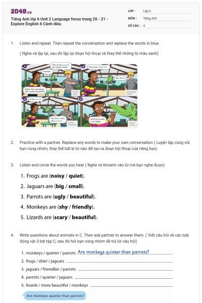 Tiếng Anh lớp 6 Unit 2 Language focus trang 20 - 21 - Explore English 6 Cánh diều