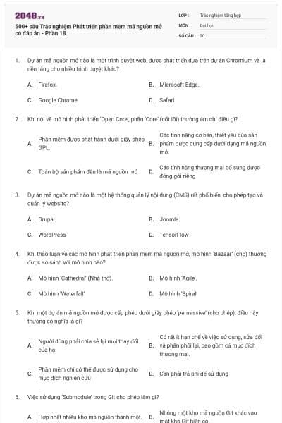 500+ câu Trắc nghiệm Phát triển phần mềm mã nguồn mở có đáp án - Phần 18