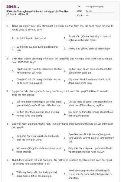 400+ câu Trắc nghiệm Chính sách đối ngoại của Việt Nam có đáp án - Phần 12