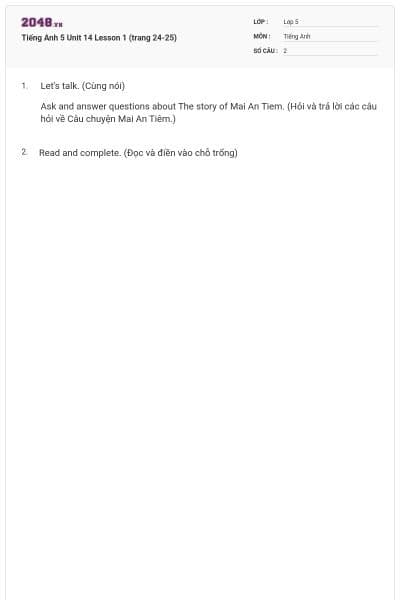 Tiếng Anh 5 Unit 14 Lesson 1 (trang 24-25)