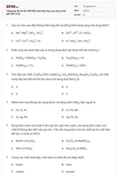 Tổng hợp đề ôn thi THPTQG môn Hóa Học cực hay có lời giải (Đề số 6)