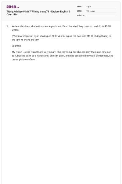 Tiếng Anh lớp 6 Unit 7 Writing trang 78 - Explore English 6 Cánh diều